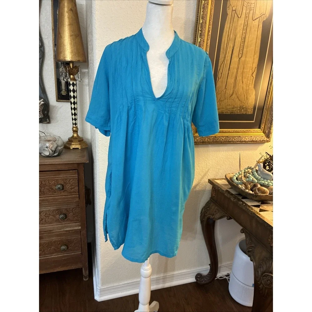 Lauren Ralph Lauren Turquoise Cotton Swim Coverup Tunic Small 100% Cotton